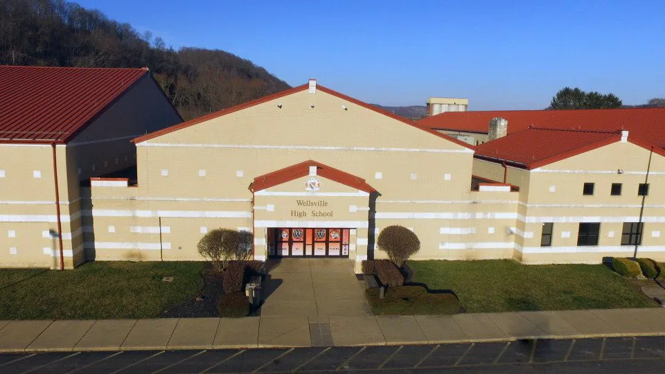 An aerial overview of Wellsville High School in Ohio