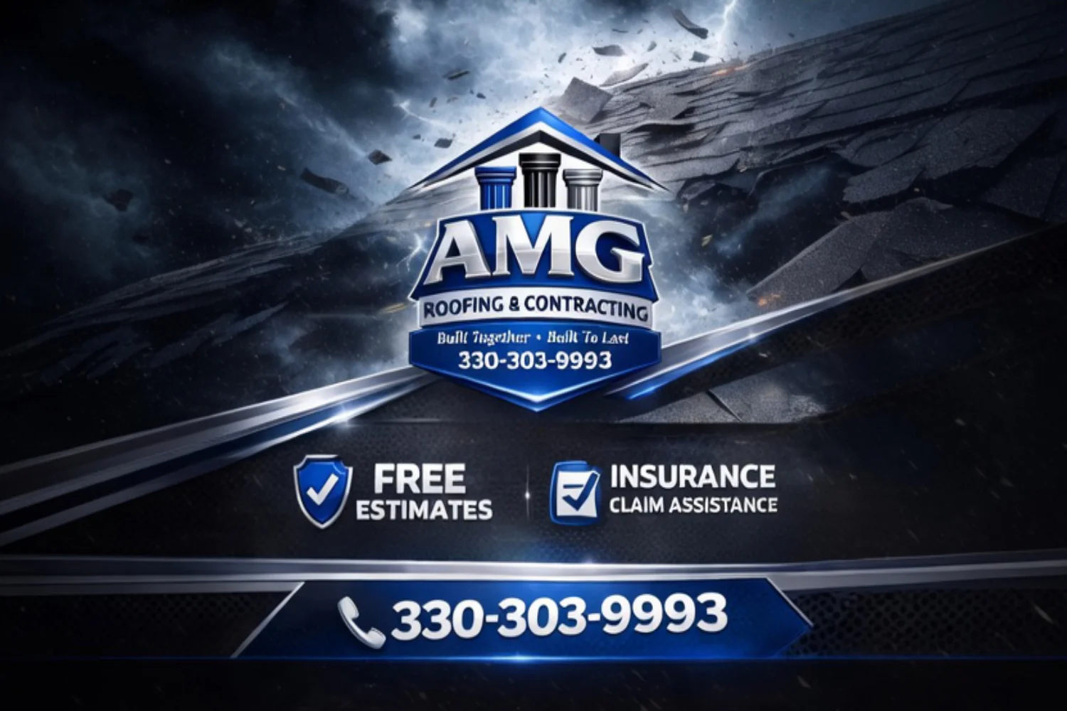 The official logo of AMG Roofing & Contracting in Wellsville, Ohio.