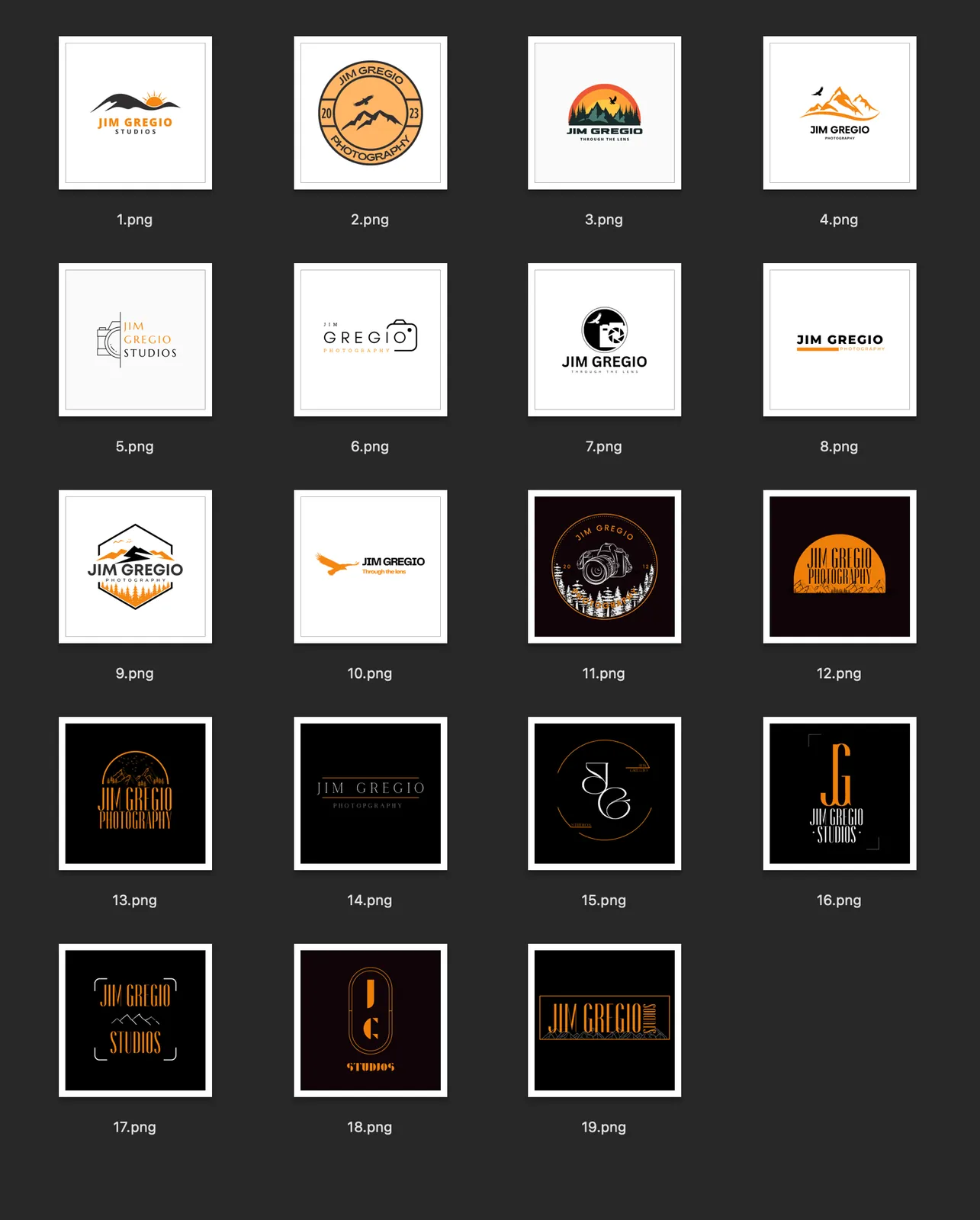 Concepts of Jim Gregio's logo that LC3 Creative designed