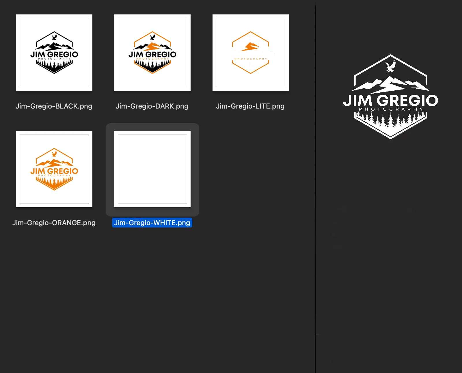 Full color, black, white, and orange versions of Jim Gregio's logo that LC3 Creative designed