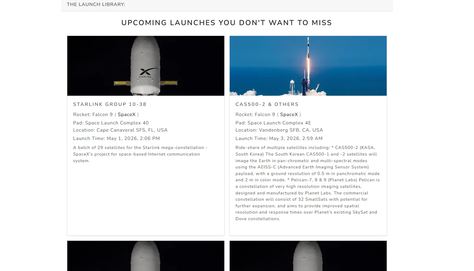 Rocket Downrange upcoming rocket launches