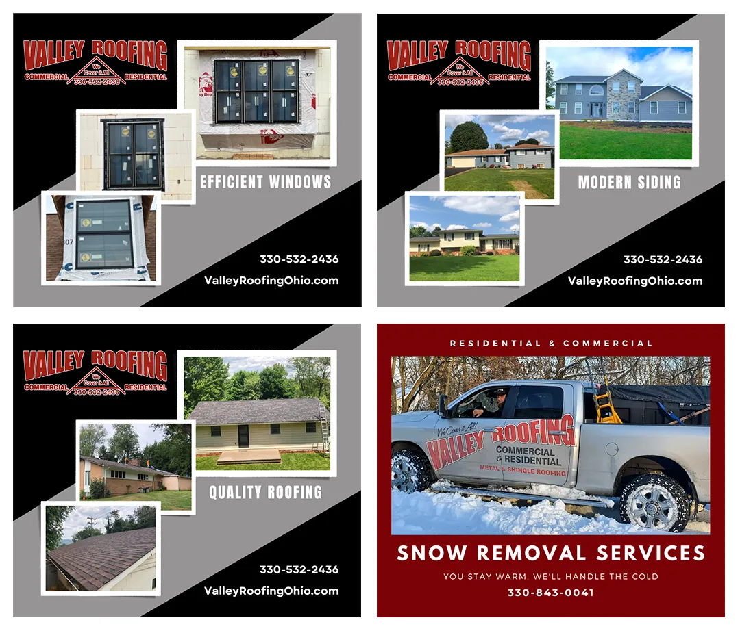 Valley Roofing collage of social media posts that were turned into ads
